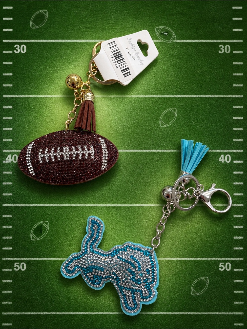 Detroit Lions themed rhinestone puffy keychain set